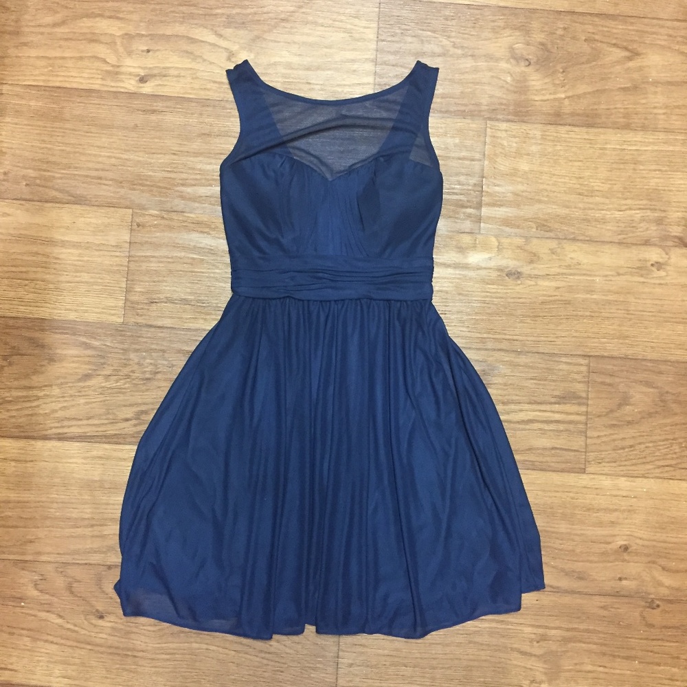 David's Bridal Navy Bridesmaid Dress Short Mesh